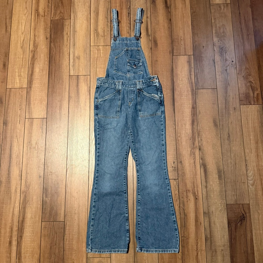 Vtg Y2K Levis Superlow Flare Overalls 5 JR M O-Ring Back Patch Pocket 28x30